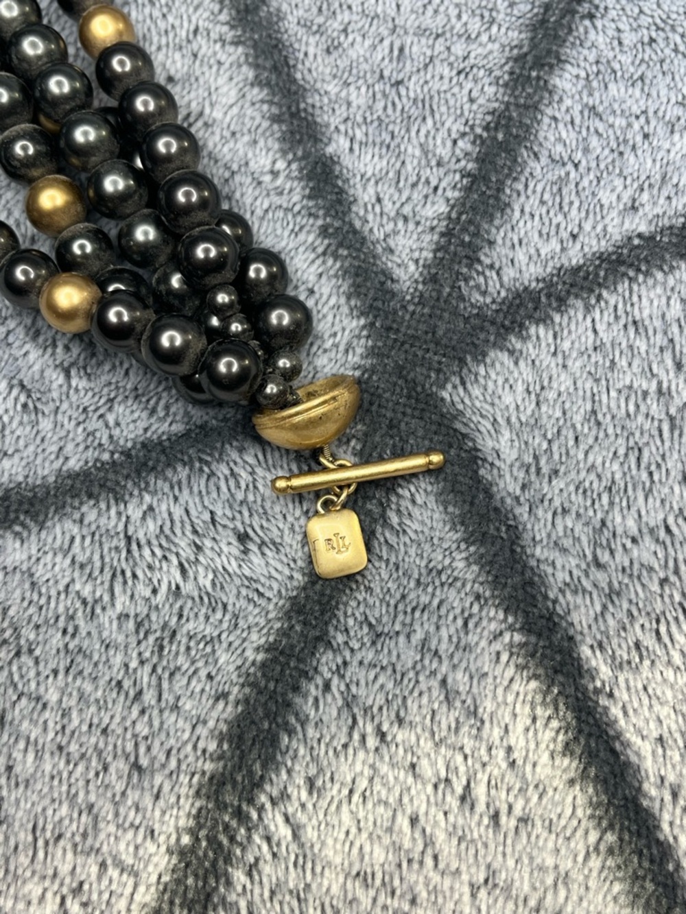Lauren Ralph Lauren Black Gold Beaded MultiStrand Fashion Statement Necklace NWT - Picture 6 of 6